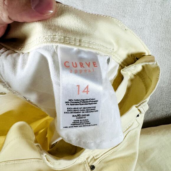 Curve Appeal Jeans Womens 14 Pale Yellow Denim Minimalist Jeggings High Rise - Picture 4 of 11